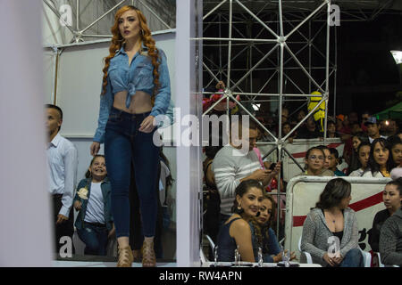 Donmatias, Antioquia. Colombia: Fashion show 'Hecho en Donmatias'. Parque Principal. Stock Photo