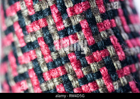 Red Checkered Fabric Background Texture Stock Photo