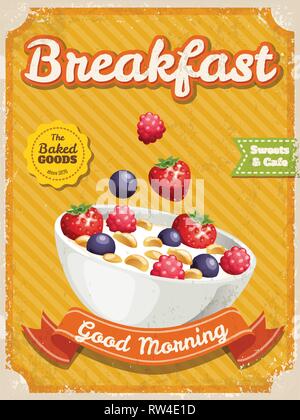 Vector breakfast poster in vintage style with typography elements Stock Vector