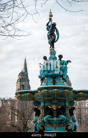 The famous Ross Fountain landmark in Princes Street gardens in Edinburgh city centre, Scotland Stock Photo
