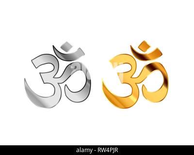 Hinduism religious signs made from glossy silver and gold metall isolated on white Stock Vector