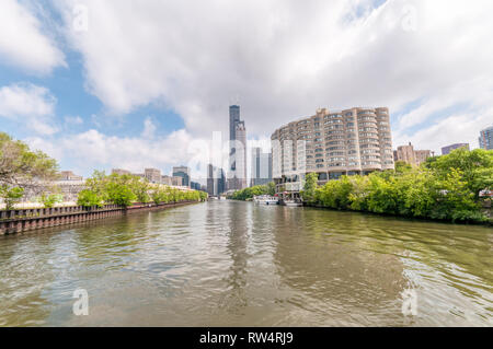 River City condominiums on the south branch of the Chicago River. Stock Photo