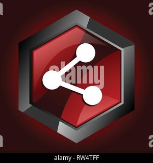 Share hexagonal glossy dark red and black web icon, vector illustration in eps 10 . Stock Vector
