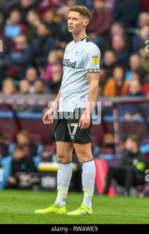 2nd March 2019, Villa Park, Birmingham, England ; Sky Bet Championship, Aston Villa vs Derby County : George Evans (17) of Derby County   Credit: Gareth Dalley/News Images  English Football League images are subject to DataCo Licence Stock Photo