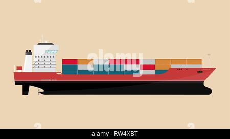 Cargo Ship Icon with Container Loads in the export-import Shipping Process. Stock Vector