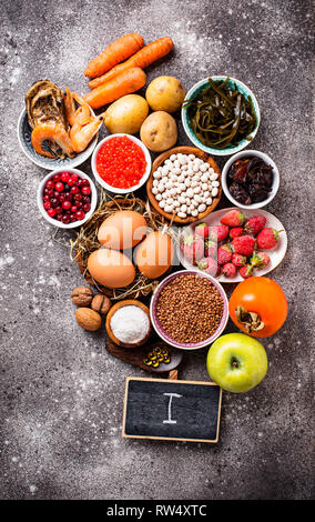 Assortment of healthy food containing iodine. Products rich in I Stock Photo