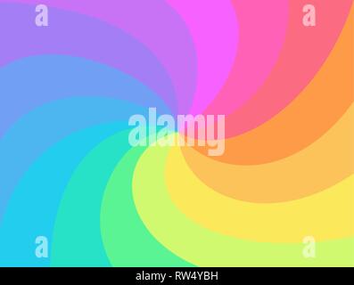 Rainbow swirl background. Rainbow's rays of twisted spiral. Vortex starburst or sunburst twirl. Fun multicolored whirlpool for you design,template for Stock Vector