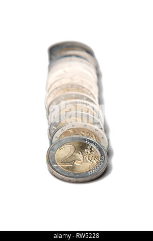Coins organized in columns and rows isolated line on white background