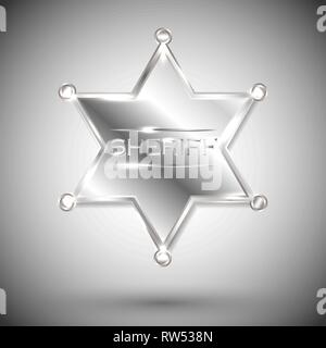 vector silver sheriff star isolated on white background. vector six-pointed star. Stock Vector