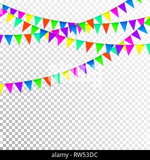 Party Background with Flags Vector, Colored festoons on the transparent background. Stock Vector