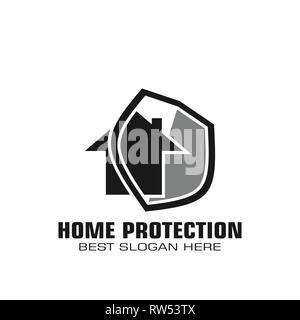 Home protection logo, home protection technology graphic template, flat design. Stock Vector