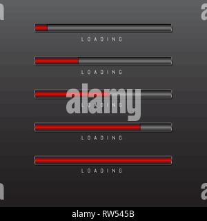 progress bar and loading red color on black background vector. Stock Vector