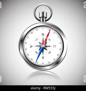 Glossy Silver Compass with windrose. Vector Illustration. Stock Vector