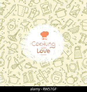 The seamless pattern on the kitchen theme with a variety of kitchen items. Stock Vector