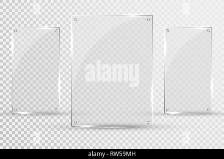 Glass plates are installed. Vector glass banners on a transparent background. Glass. Glass paintings. Color frames. Stock Vector