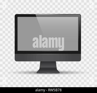 Desktop screen. Gray modern computer monitor vector illustration, vector blank pc black display isolated on transparent background Stock Vector