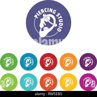 Piercing icons set vector color Stock Vector