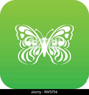 Butterfly with abstract patterning on wings icon green vector Stock Vector