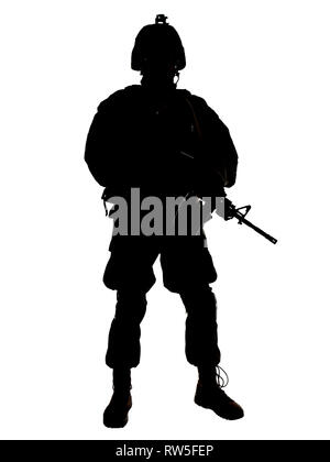 Silhouette of U.S. soldier with rifle. Stock Photo