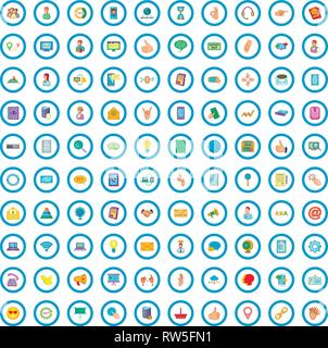 100 communication icons set, cartoon style Stock Vector