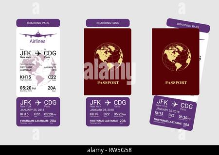 Passport and boarding pass illustration Stock Vector Image & Art - Alamy
