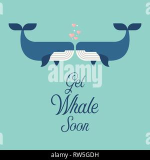 Get whale soon word with cute whales. greeting card Stock Vector