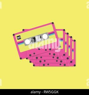 Tape cassette tapes in flat style. poster vector illustration Stock Vector