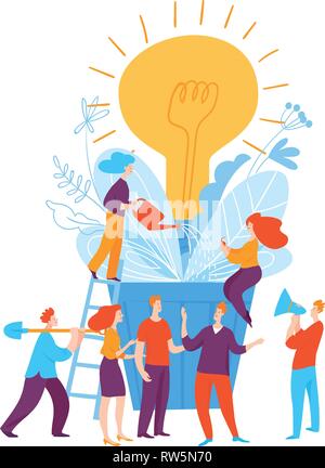 Vector illustration with business people thinking on creative idea Stock Vector