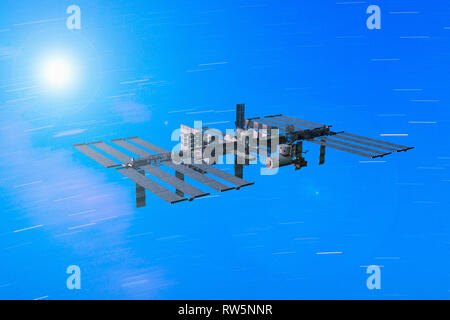 3D rendering of the International Space Station in orbit Stock Photo