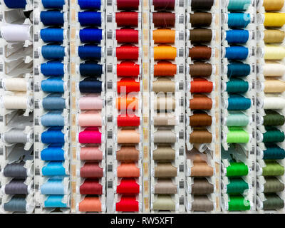 ST. PAUL, MN/USA - MARCH 3, 2019: Gutermann Thread spools of thread and trademark logo. Gutermann Thread is a manufacter of thread and craft supplies. Stock Photo
