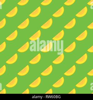 Melon slice seamless pattern on the neon green background Stock Vector