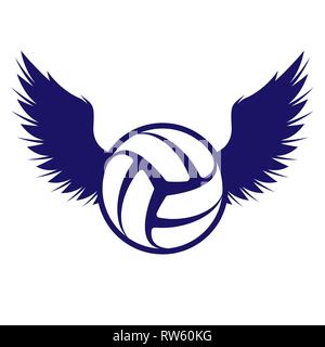 Dark blue outline volleyball symbol with wings silhouettes Stock Vector