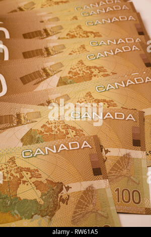 Canadian one-hundred dollar paper currency banknotes Stock Photo