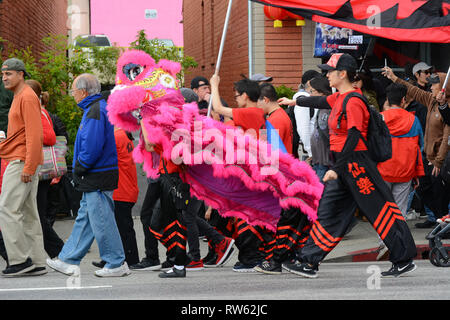 LOS ANGELES - FEBRUARY 9, 2019: Chinese Dragons, the symbol of Chi (energy) and good fortune, at the Golden Dragon Parade, celebrating the Chinese New Stock Photo