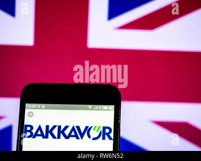 Bakkavor global provider of fresh prepared foods with manufacturing sites in the UK logo seen displayed on smart phone Stock Photo
