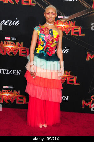 Hollywood, USA. 04th Mar, 2019. HOLLYWOOD, CA - MARCH 4: Actress Tati Gabrielle attends the World Premiere of Marvel Studios 'Captain Marvel' on March 4, 2019 at El Capitan Theatre in Hollywood, California. Credit: Barry King/Alamy Live News Stock Photo