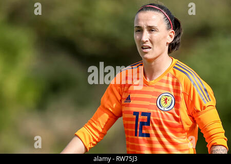 PARCHAL, 04-03-2019 ,Bela Vista Municipal Stadium, Algarve Cup 2019, Iceland - Scotland (Women), Scotland goalkeeper SHANNON LYNN during the match Iceland - Scotland (Women) Stock Photo