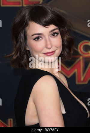 Milana Vayntrub attending the 'Captain Marvel' world premiere at El ...