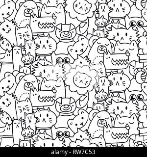 Seamless pattern with cute animals. Dogs, Cats, lion. Vector illustration Stock Vector