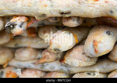 Artisan mediterranean olive bread on disply at farmer market Stock Photo
