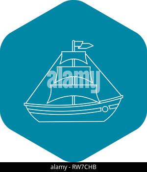 Boat with sails icon, outline style Stock Vector