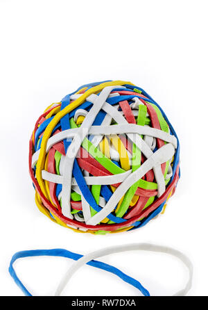 rubber band ball office tool colorful isolated on white Stock Photo
