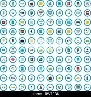 100 company document icons set, flat style Stock Vector