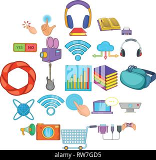 Attachment icons set, cartoon style Stock Vector