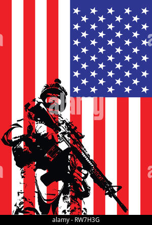 Illustration of U.S. Marine in front of the USA flag. Stock Photo