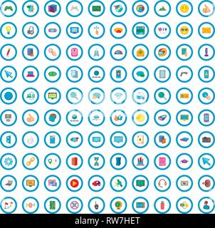 100 computer game icons set, cartoon style Stock Vector