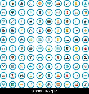 100 computer game icons set, flat style Stock Vector