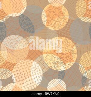 Abstract circles seamless vector pattern. Layered dots different opacity orange, coral, brown repeating background. Modern abstract backdrop. Use for Stock Vector