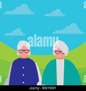 cute grandmothers couple avatars characters vector illustration design Stock Vector