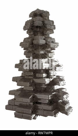 Design of architecture metal pyramidal structure similar to spaceship exterior. abstract modern architecture 3d illustration isolated on white Stock Photo